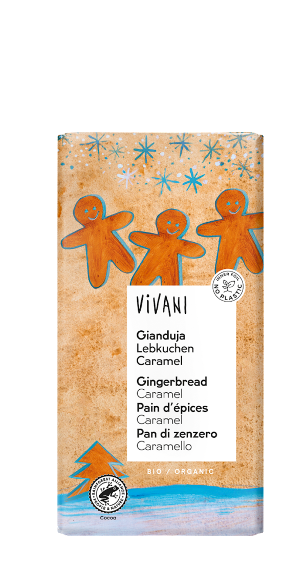 CZEKOLADA GIANDUJA Z KAWAŁKAMI PIERNIKA I KARMELU BIO 100 g - VIVANI (PRODUKT SEZONOWY)