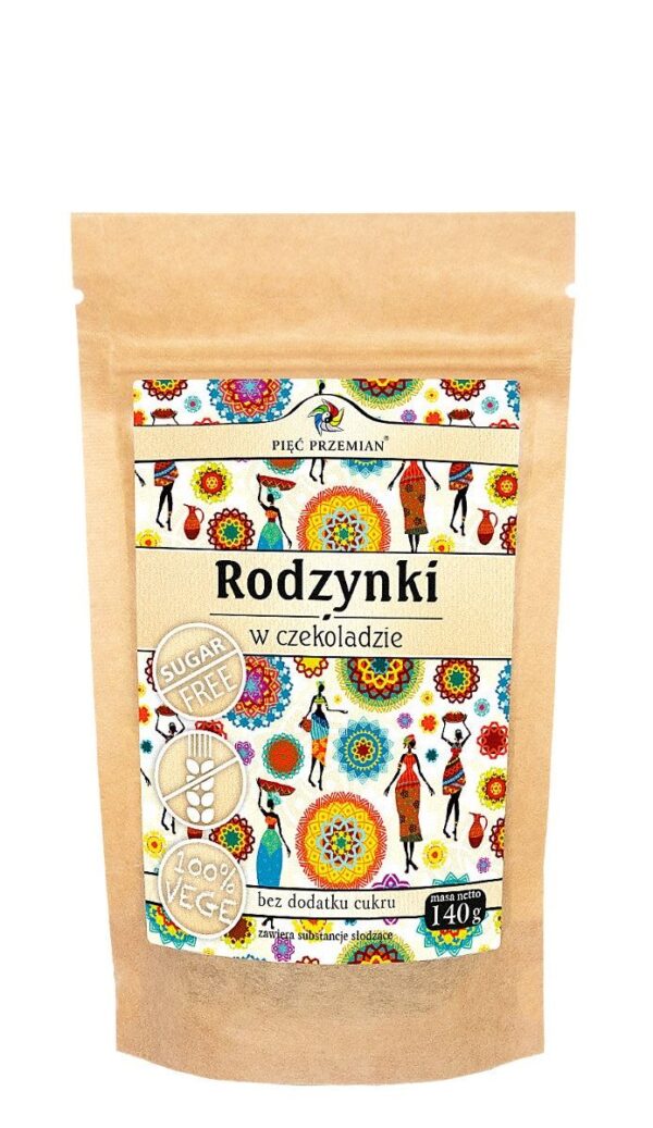 RODZYNKI W CZEKOLADZIE BEZ DODATKU CUKRÓW BEZGLUTENOWE 140 g - PIĘĆ PRZEMIAN
