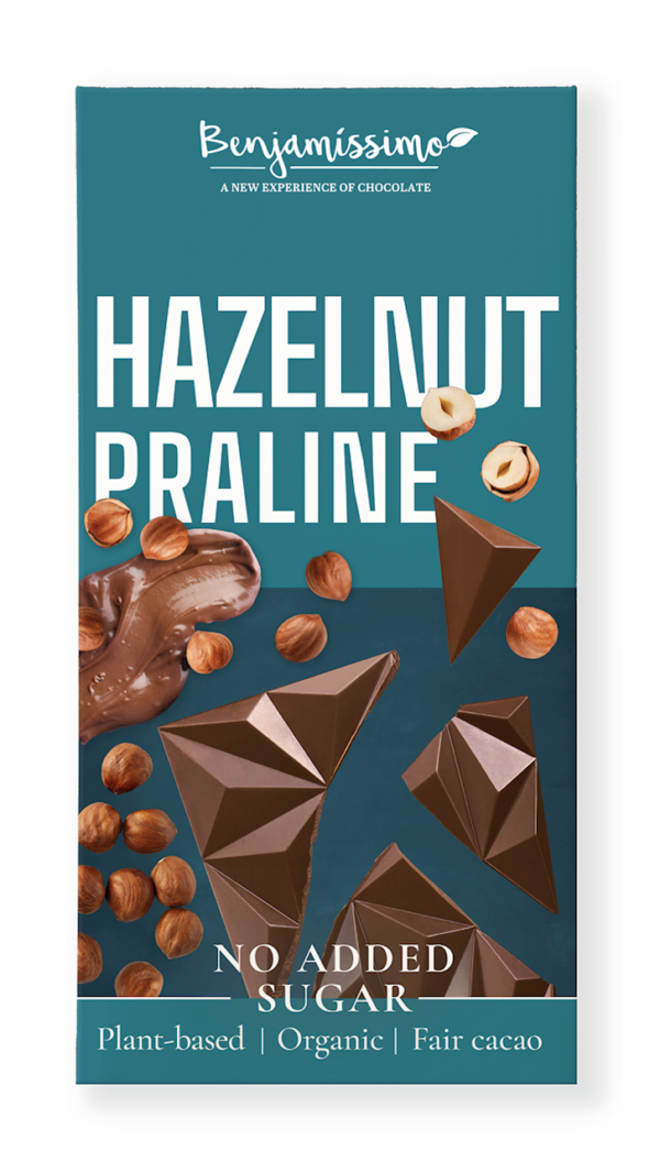 CZEKOLADA Z ORZECHAMI LASKOWYMI BEZ DODATKU CUKRÓW BEZGLUTENOWA BIO 60 g - BENJAMISSIMO