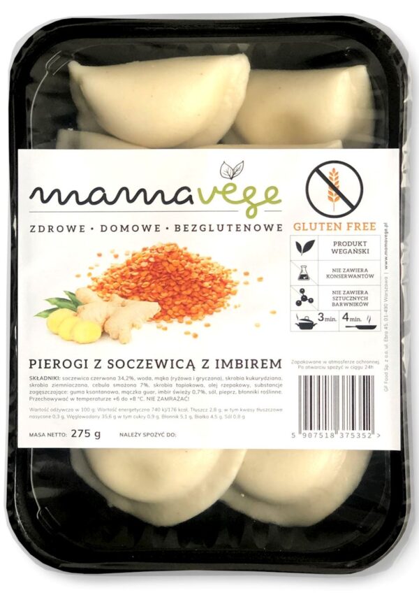 przecena PIEROGI Z SOCZEWICĄ I IMBIREM BEZGLUTENOWE 275 g - MAMA VEGE